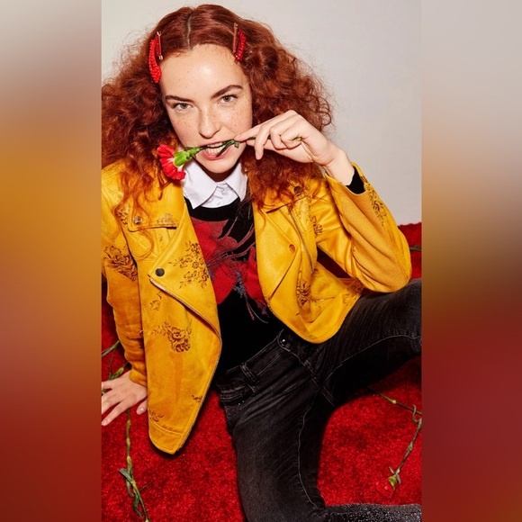 DESIGUAL Sz 38 Jacket Moto Style Floral Pattern Quilted Shoulders Unique Lining - Picture 1 of 16